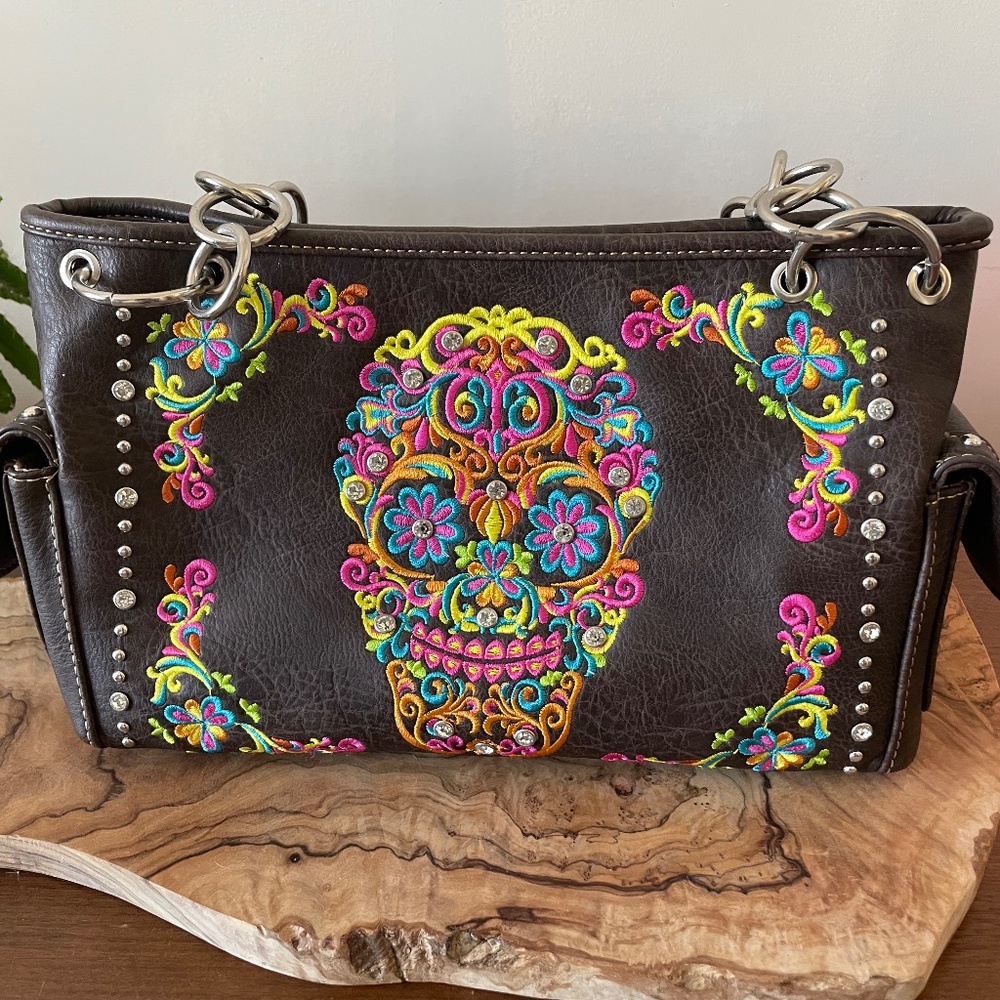 Montana West Sugar Skull Collection Handbag Dark Brown Concealed Carry